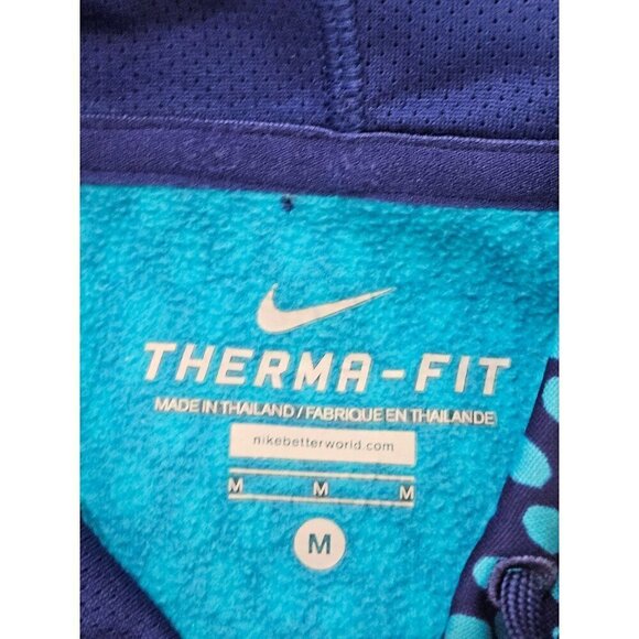 Nike Therma-Fit Sweatshirt Hooded Pullover Size Medium Blue & Teal Polka Dot - Picture 4 of 7